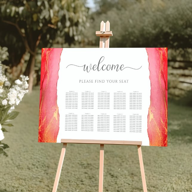 10 Tables Coral Pink Wedding Seating Chart Sign (10 Tables Coral Pink Wedding Seating Chart Sign)