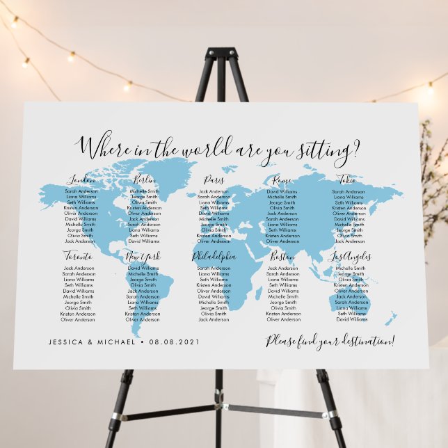 10 Tables Destinations World Map Seating Chart Foam Board (In Situ (Stand))