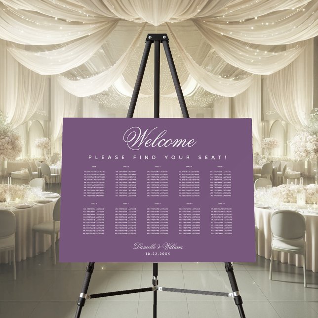 10 Tables Dusty Purple Wedding Seating Chart  Foam Board (Creator Uploaded)