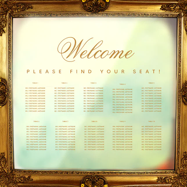 Transperant Table Chart 10 Tables Gold Transparent Seating Chart Window Cling | Zazzle
