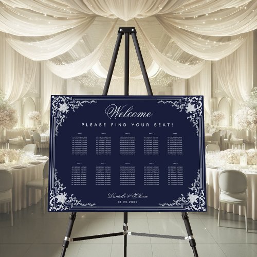 10 Tables Navy Blue Vintage Wedding Seating Chart Foam Board
