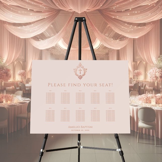10 Tables Pink Crest Girl Baptism Seating Chart Foam Board (Creator Uploaded)