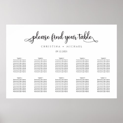 10 Tables Plan Elegant Simple Guests Seating Chart