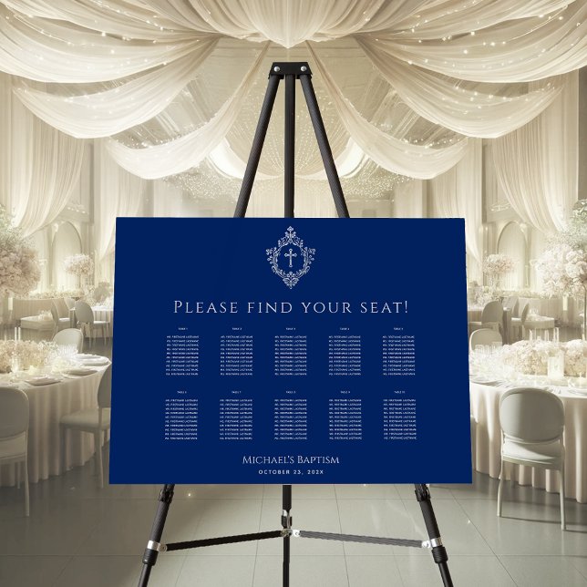 10 Tables Royal Blue Crest Baptism Seating Chart Foam Board (Creator Uploaded)