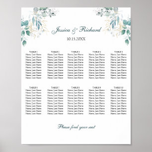 10 Tables Seating Chart Poster Sign