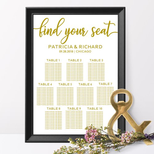 10 Tables Wedding Seating Chart Gold Calligraphy