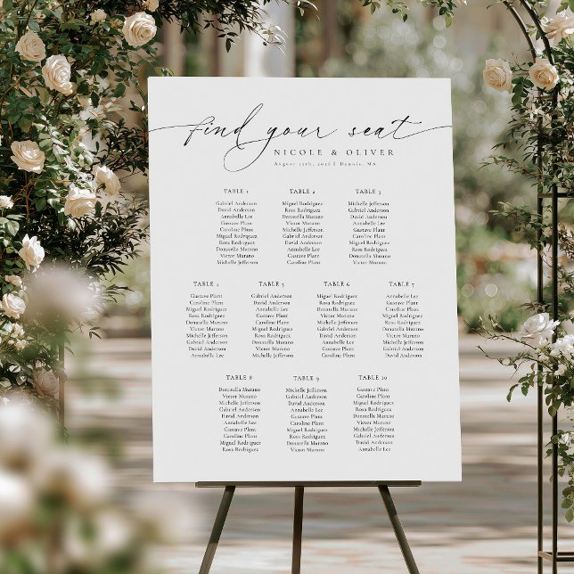 10 Tables Welcome Seating Chart Modern Script (10 Tables Wedding Seating Plan, Welcome Seating Chart)