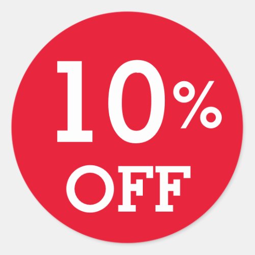 10 Ten Percent OFF discount sale white red Classic Round Sticker