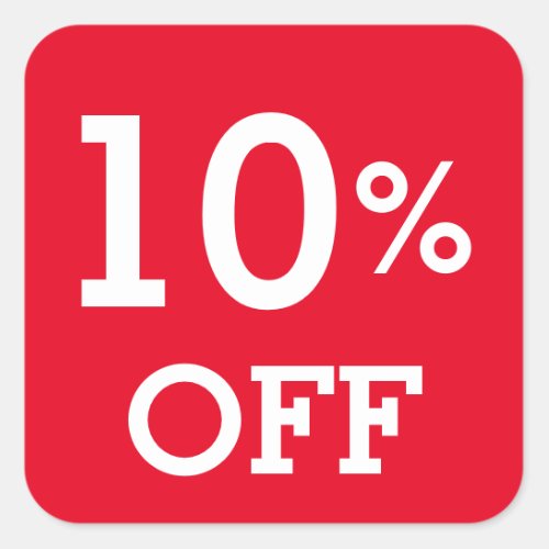 10 Ten Percent OFF discount sale white red  Square Sticker