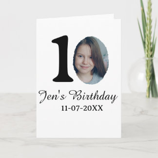 10 th birthday photo bold letter kids name date st card
