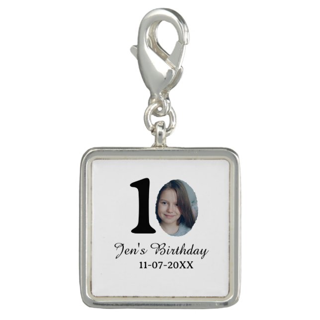 10 th birthday photo bold letter kids name date st charm (Front)