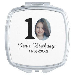 10 th birthday photo bold letter kids name date st compact mirror