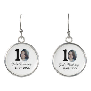 10 th birthday photo bold letter kids name date st earrings
