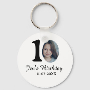 10 th birthday photo bold letter kids name date st keychain