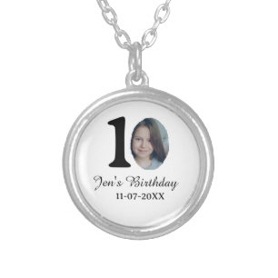 10 th birthday photo bold letter kids name date st silver plated necklace
