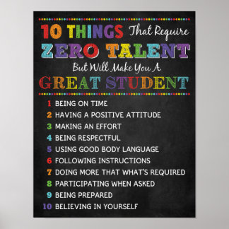 10 Things To Be A great Student Classroom Poster