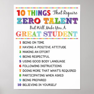 10 Things To Be A great Student Classroom Poster