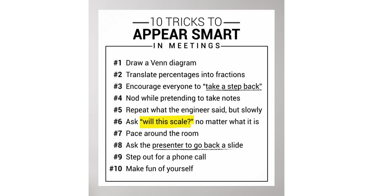 10 Tricks to Appear Smart During Meetings Poster Zazzle