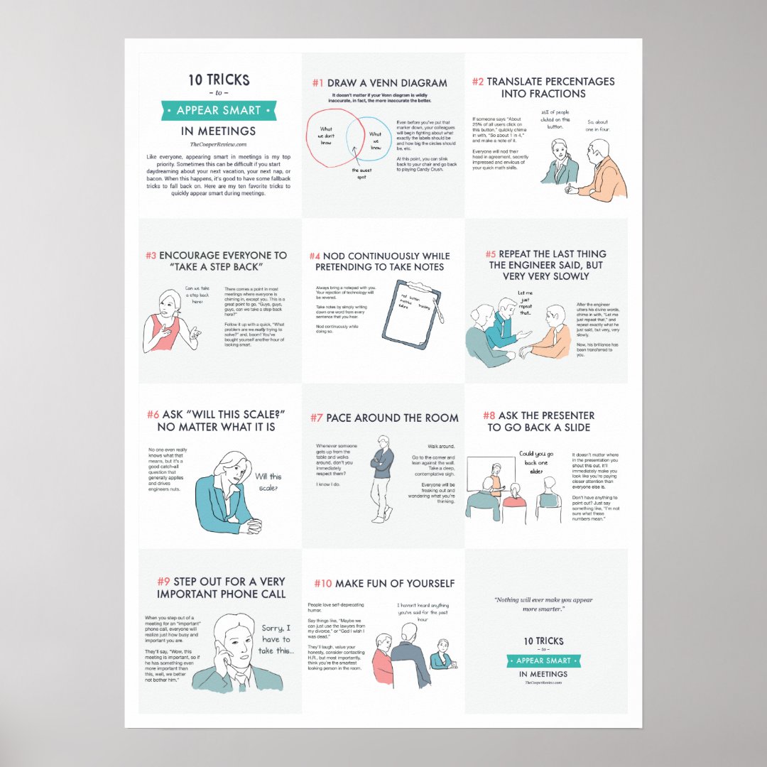 10 Tricks to Appear Smart in Meetings Poster Zazzle