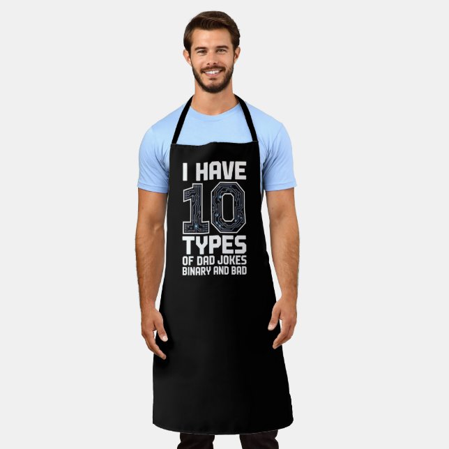 10 Types Dad Jokes Binary Programmer BBQ Apron (Worn)