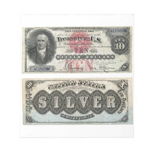 10 US Banknote Silver Certificate 1878 Notepad
