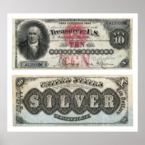 10 US Banknote Silver Certificate 1878 Poster