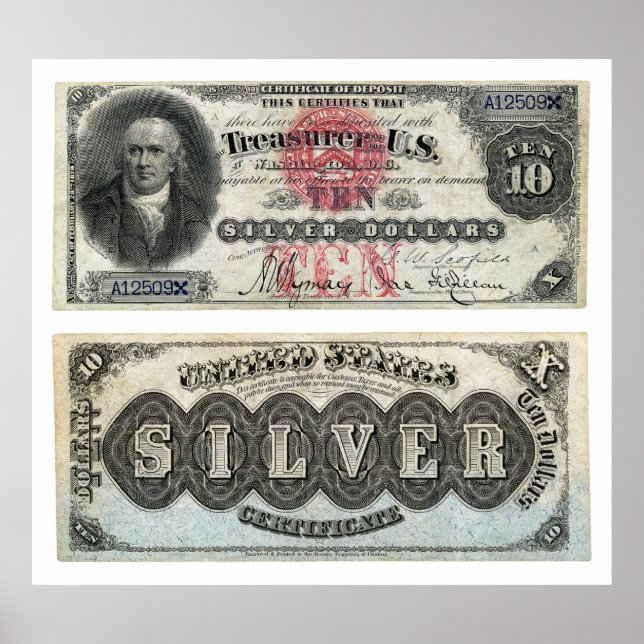$10 U.S. Banknote Silver Certificate 1878 Poster (Front)
