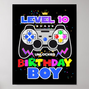 10 Unlocked Birthday Boy Video Game 10th Birthday Poster