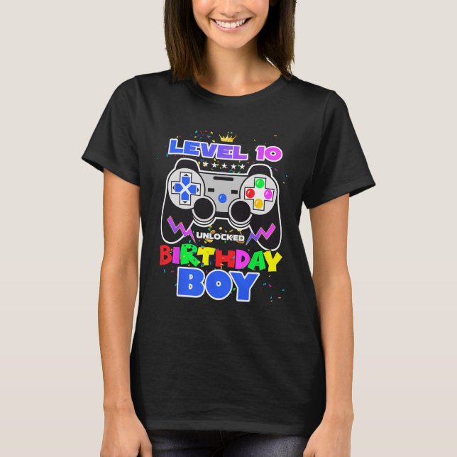 10 Unlocked Birthday Boy Video Game 10th Birthday  T-Shirt (Front)