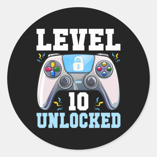 10 Unlocked Video Game 10th Birthday Gamer Boys Ki Classic Round Sticker (Front)