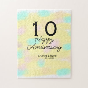 10 wedding anniversary yellow pastel name retro bo jigsaw puzzle