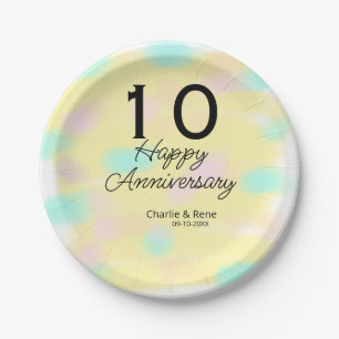 10 wedding anniversary yellow pastel name retro bo paper plates