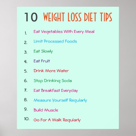 10 Weight Loss Diet Tips Poster | Zazzle.com