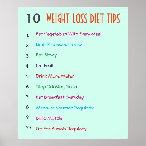 10 Weight Loss Diet Tips Posters | Zazzle
