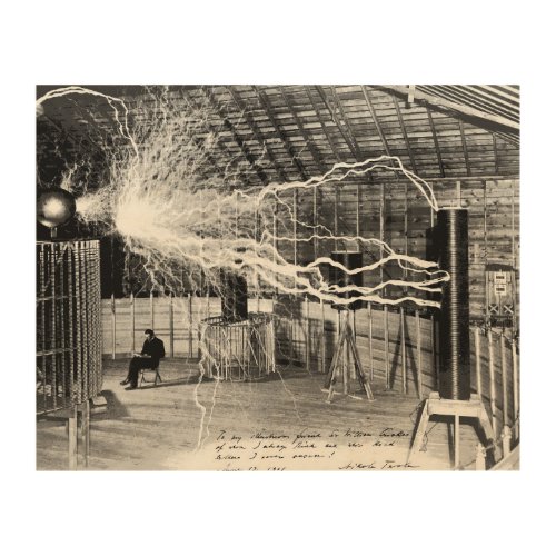 10x8 Nikola Tesla in His Lab Wood Wall Art