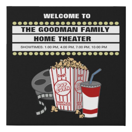 10 x 10 Personalized Family Home Movie Theater Faux Canvas Print