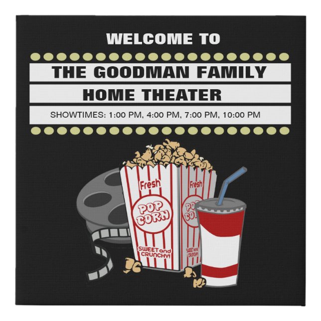 10" x 10" Personalized Family Home Movie Theater Faux Canvas Print (Front)