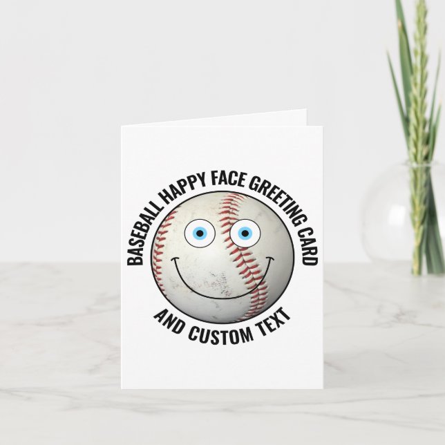 10 x Custom Baseball BLUE EYES Happy Face Greeting Card (Front)