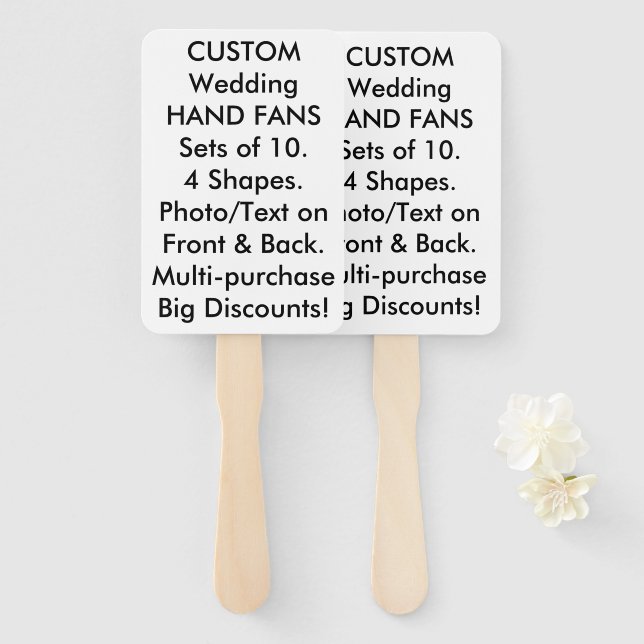 10 x Custom Personalised Wedding Hand Fan Favors (Front and Back)