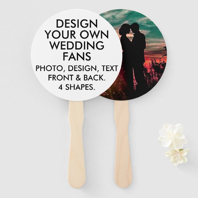 10 x Custom Personalized ROUND ECRU WEDDING FANS (Front and Back)