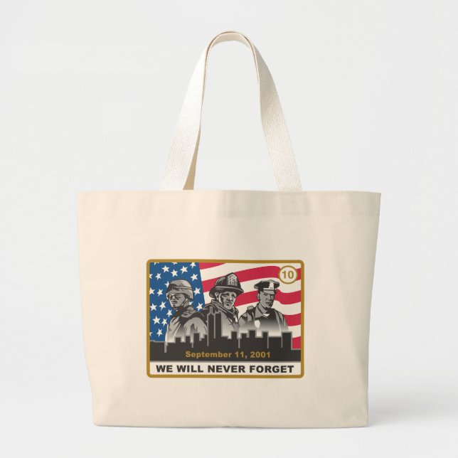 10 Year 9/11 Anniversary Design Large Tote Bag (Front)