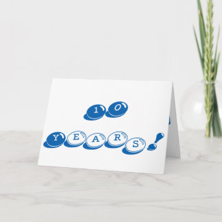 10 year anniversary, big, blue and white text. card