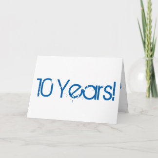 10 year anniversary, big, blue and white text. card