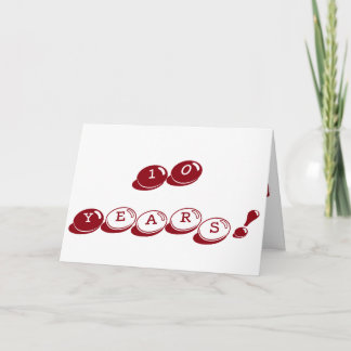 10 year anniversary, big, red and white text. card