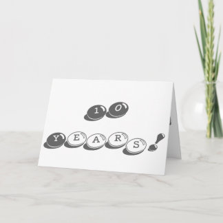 10 year anniversary, big, silver and white text. card