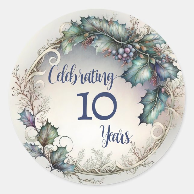10 Year Anniversary Elegant Greenery Garland  Classic Round Sticker (Front)