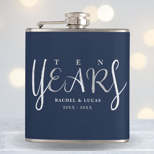 10 Year Anniversary Gift Silver Blue Flask