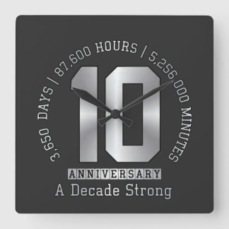 10 Year Anniversary Milestone - A Decade Strong  Square Wall Clock