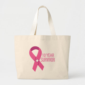 10 Year Breast Cancer Survivor Gift Large Tote Bag