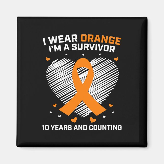 10 Year Cancer Free Leukemia Survivor Gifts Orange Magnet (Front)